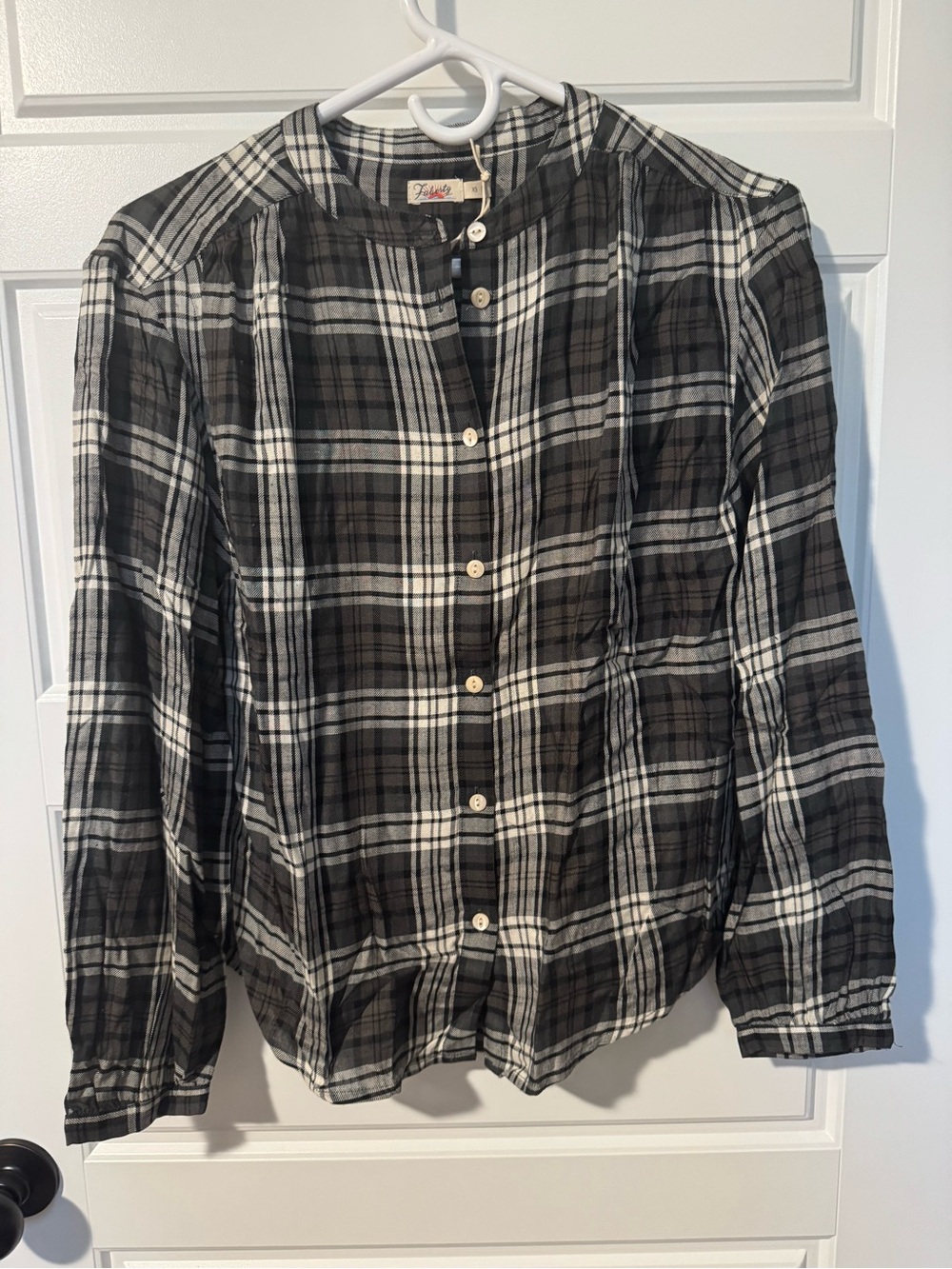 NWT Faherty Brand Plaid Flannel Button-Down Shirt, Gray Multi, Size XS